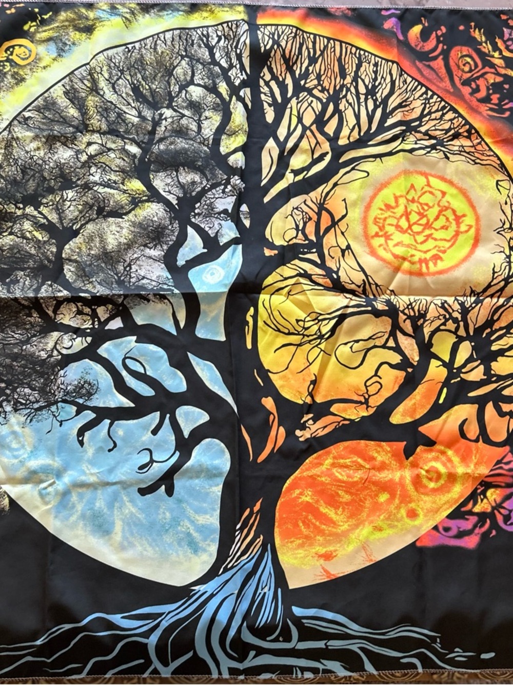 Amazon Black Tree of Life with Blue and Orange Accents. 36” X 28”.